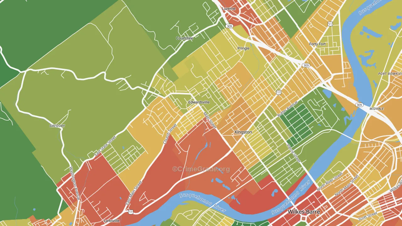Edwardsville, PA Map of Robbery Rates