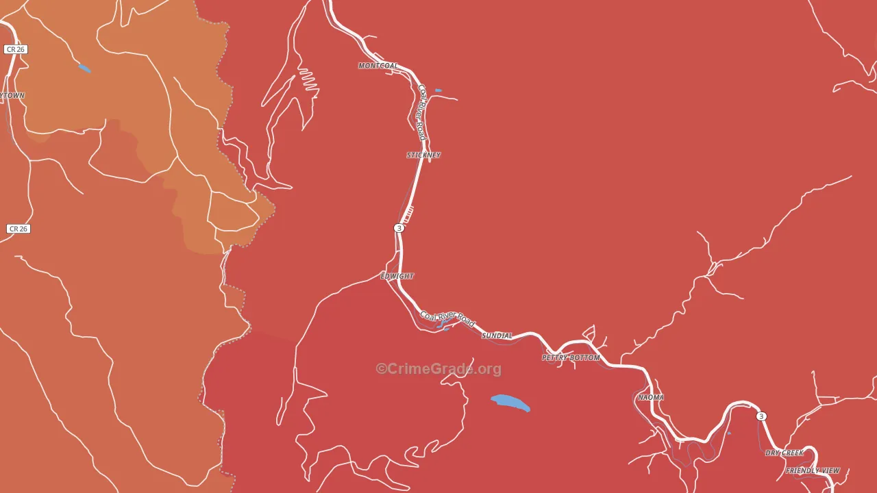 Edwight, WV Map of Robbery Rates