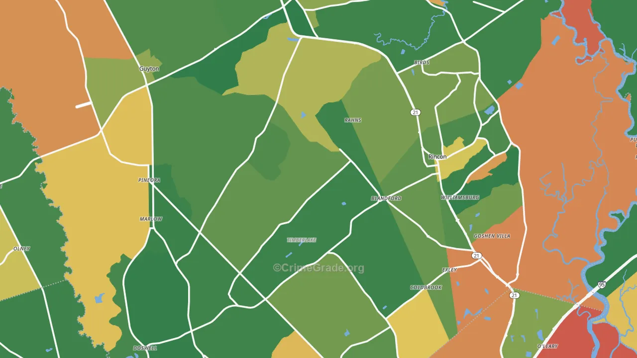 Effingham County, GA Map of Robbery Rates