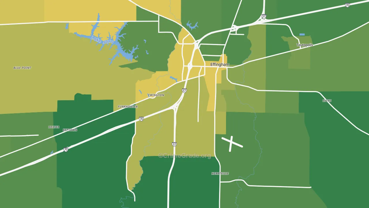 Effingham County, IL Map of Robbery Rates
