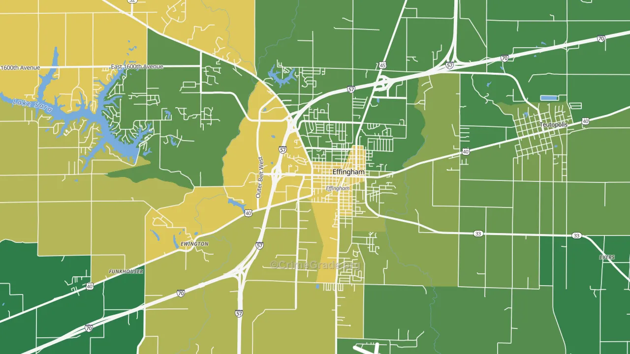Effingham, IL Map of Robbery Rates