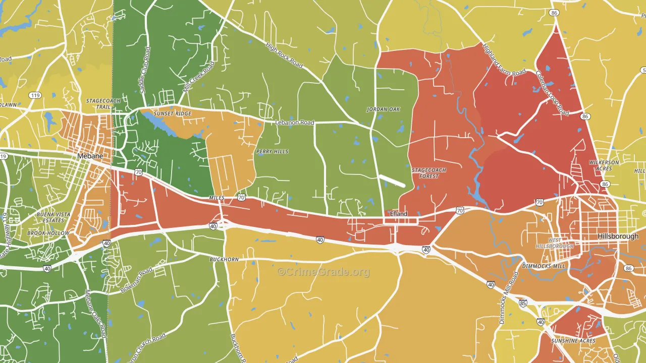 Efland, NC Map of Robbery Rates