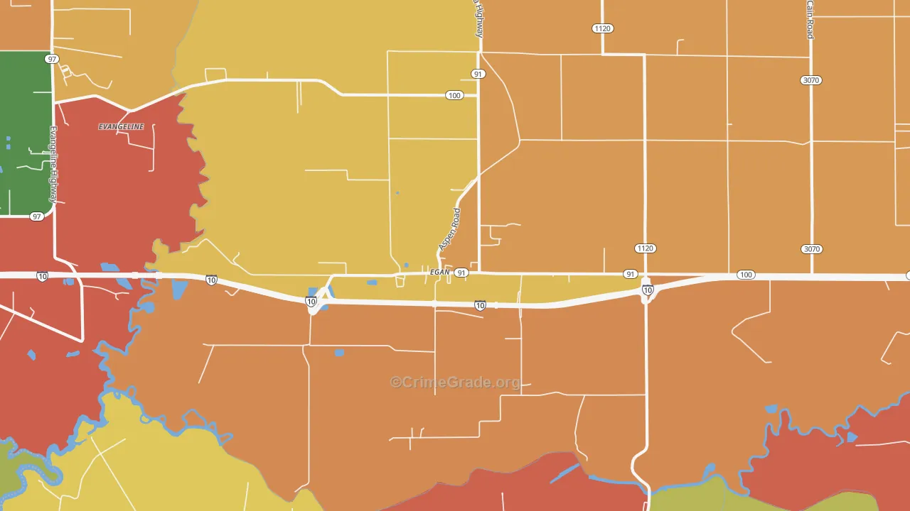 Egan, LA Map of Robbery Rates