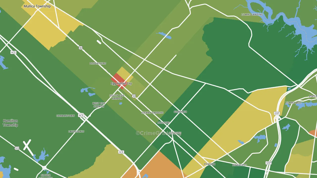 Egg Harbor City, NJ Map of Robbery Rates