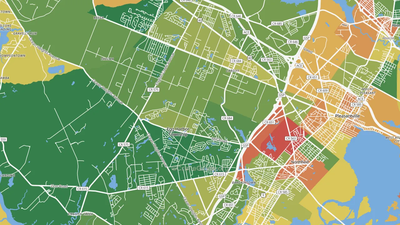 Egg Harbor Township, NJ Map of Robbery Rates