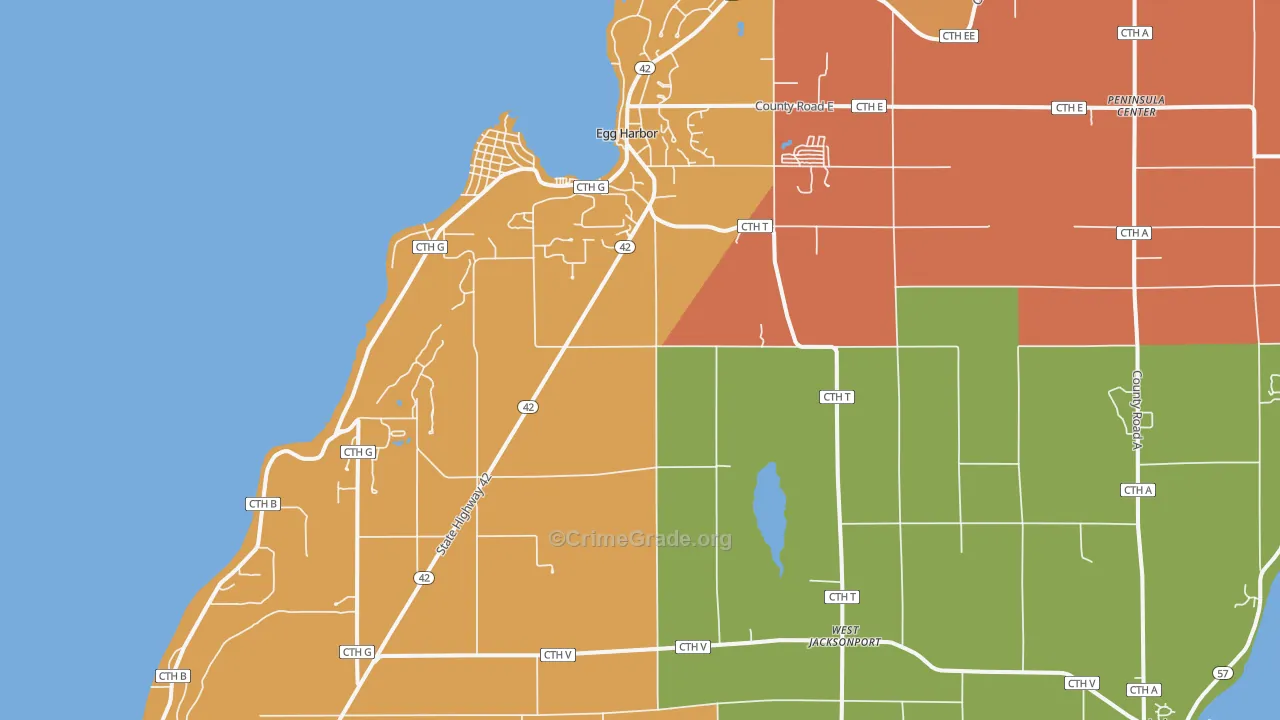 Egg Harbor, WI Map of Robbery Rates