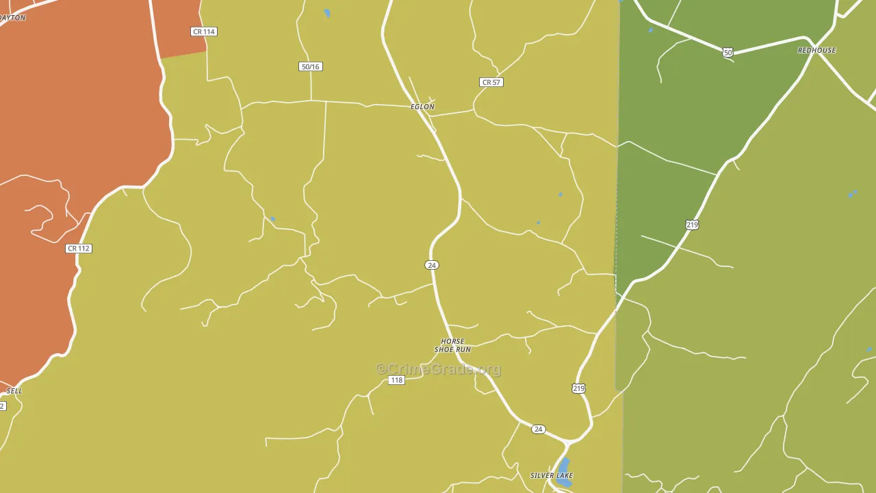 Eglon, WV Map of Robbery Rates