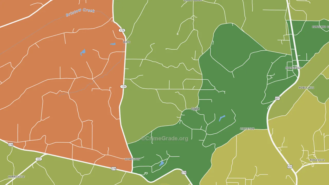 Egypt, AL Map of Robbery Rates