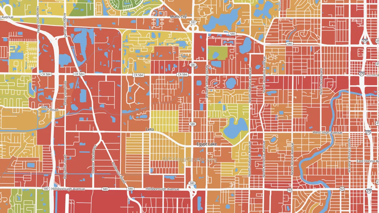Egypt Lake-Leto, FL Map of Robbery Rates
