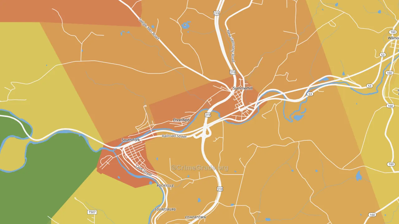 Ehrenfeld, PA Map of Robbery Rates