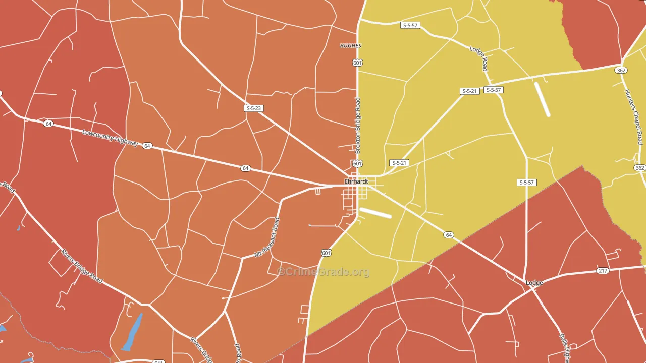 Ehrhardt, SC Map of Robbery Rates