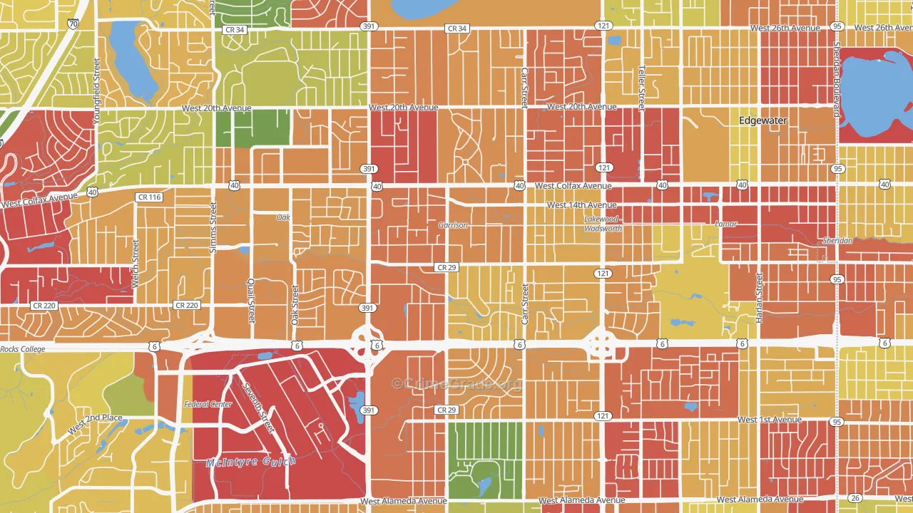 Eiber, Lakewood, CO Map of Robbery Rates