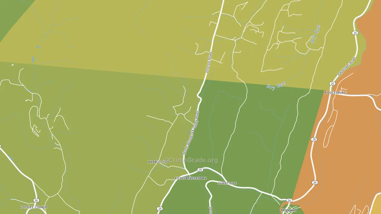 Eichelbergertown, PA Map of Robbery Rates