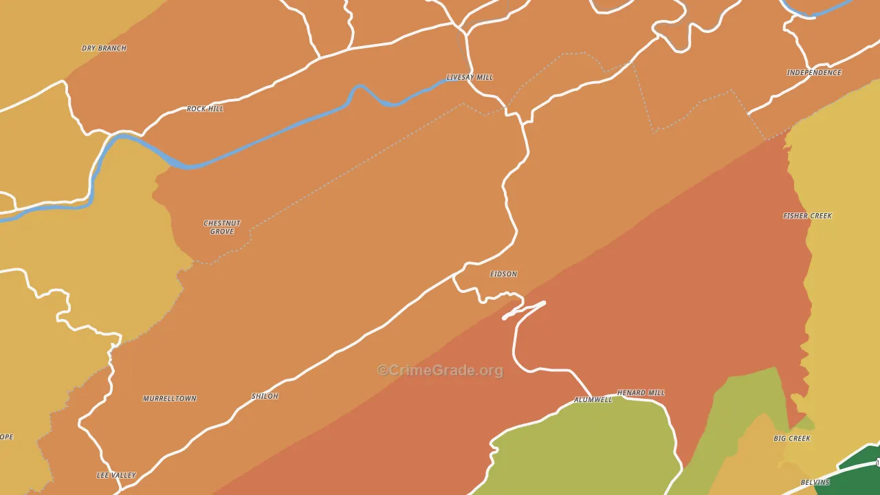 Eidson, TN Map of Robbery Rates