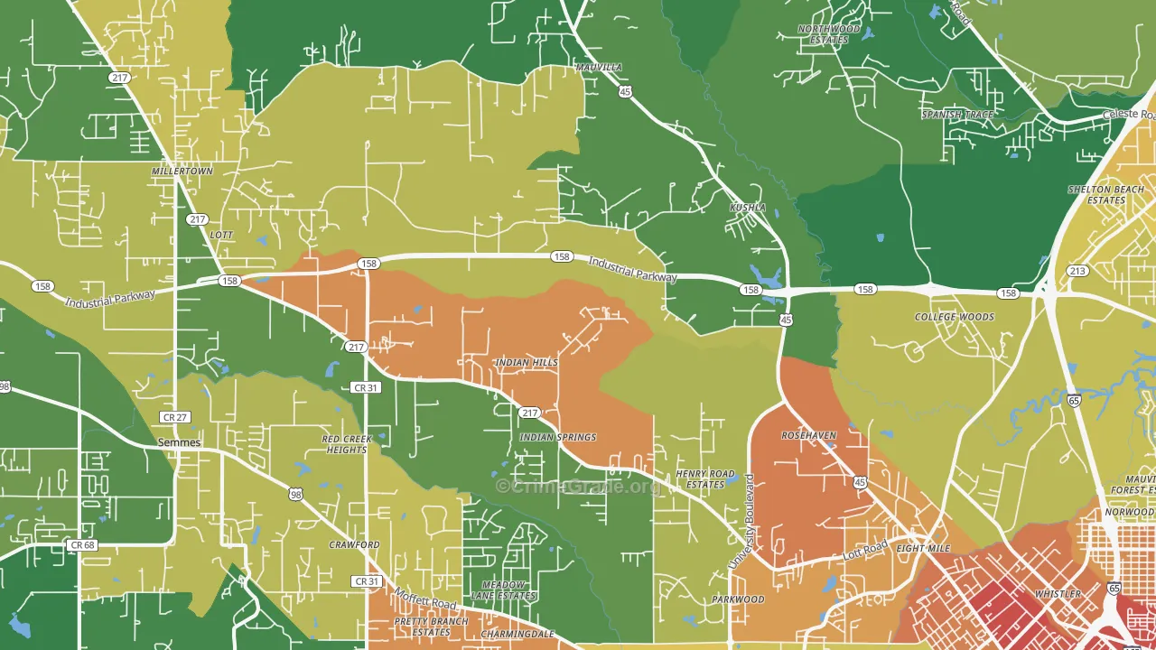 Eight Mile, AL Map of Robbery Rates