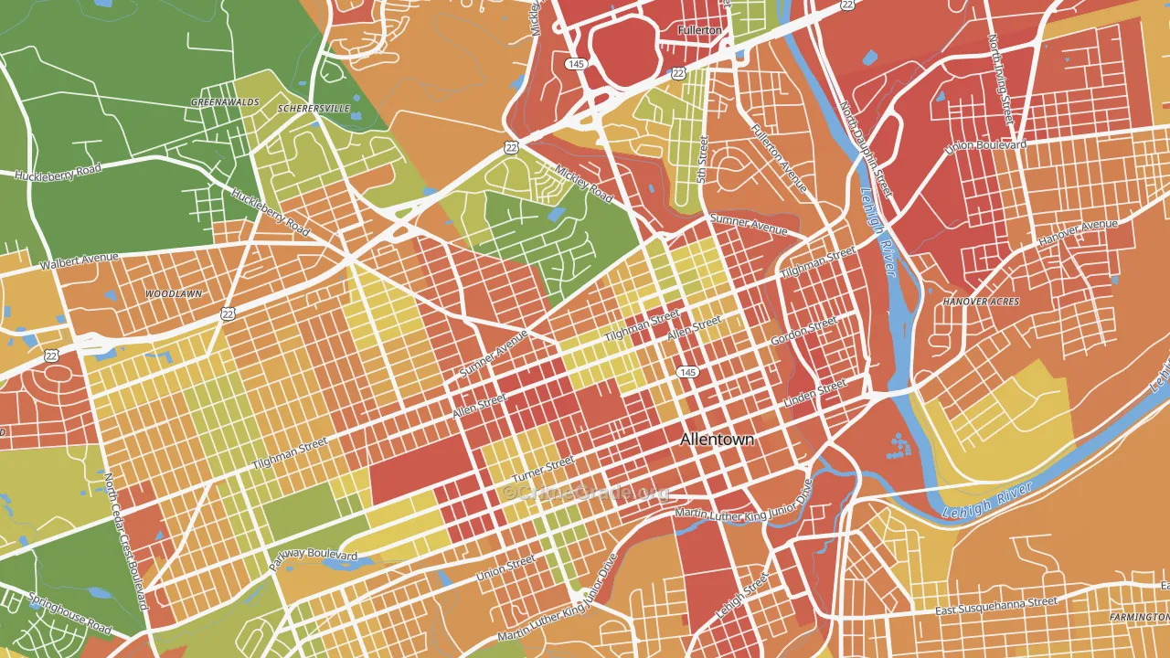 Eighth Ward, Allentown, PA Map of Robbery Rates
