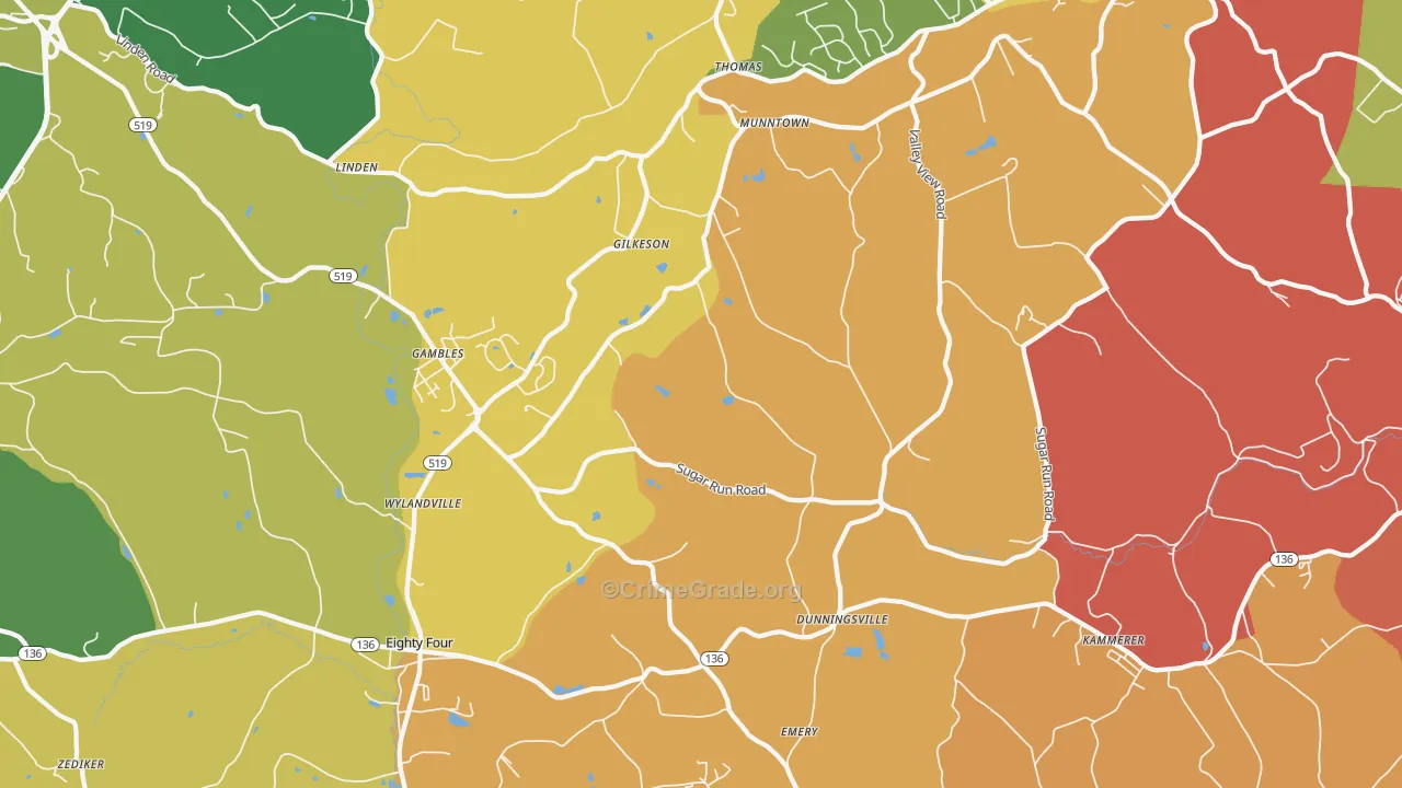 Eighty Four, PA Map of Robbery Rates