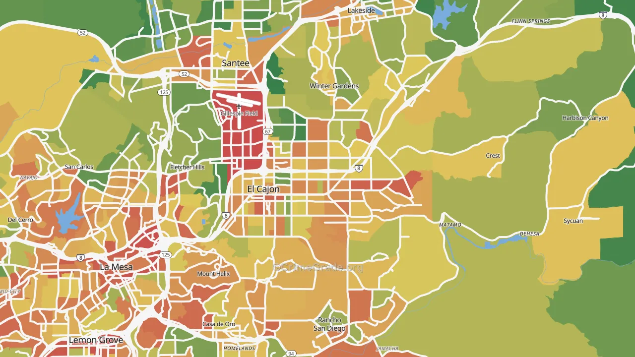 El Cajon, CA Map of Robbery Rates