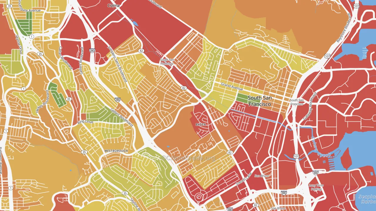 El Camino, South San Francisco, CA Map of Robbery Rates