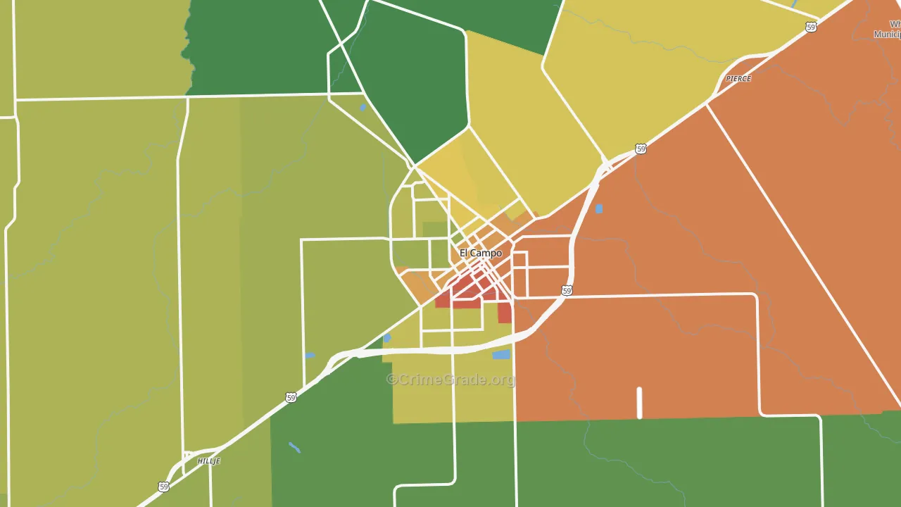 El Campo, TX Map of Robbery Rates