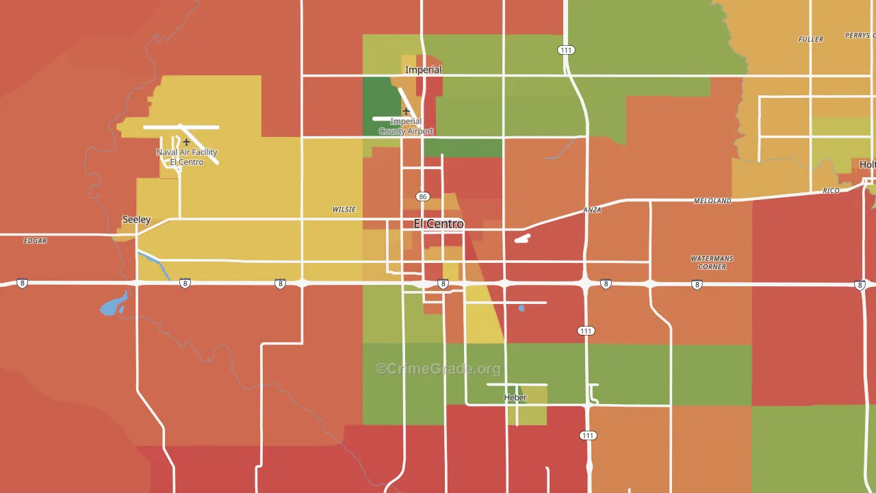 El Centro, CA Map of Robbery Rates