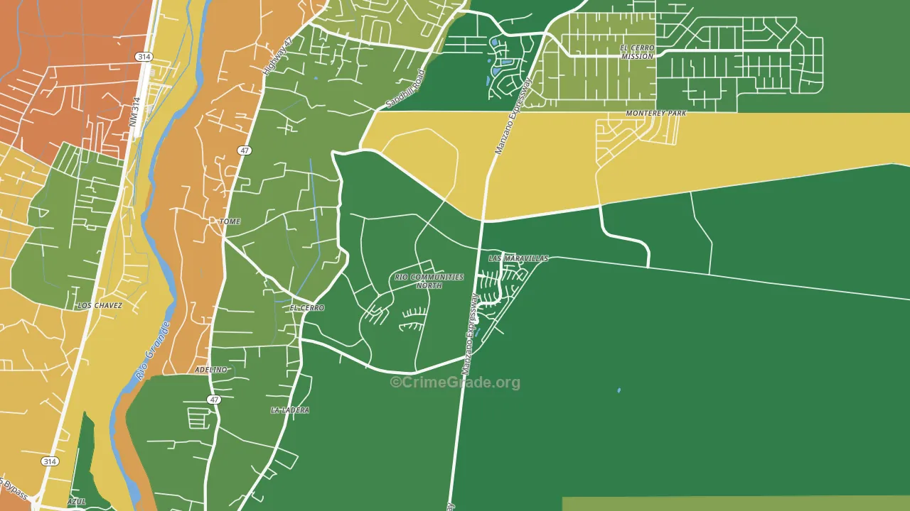 El Cerro, NM Map of Robbery Rates