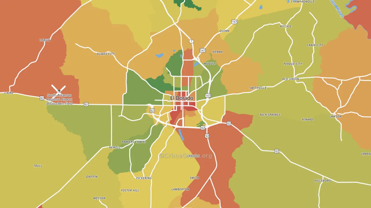 El Dorado, AR Map of Robbery Rates