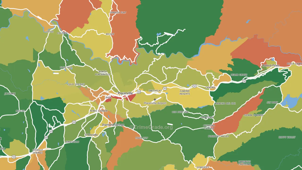 El Dorado County, CA Map of Robbery Rates
