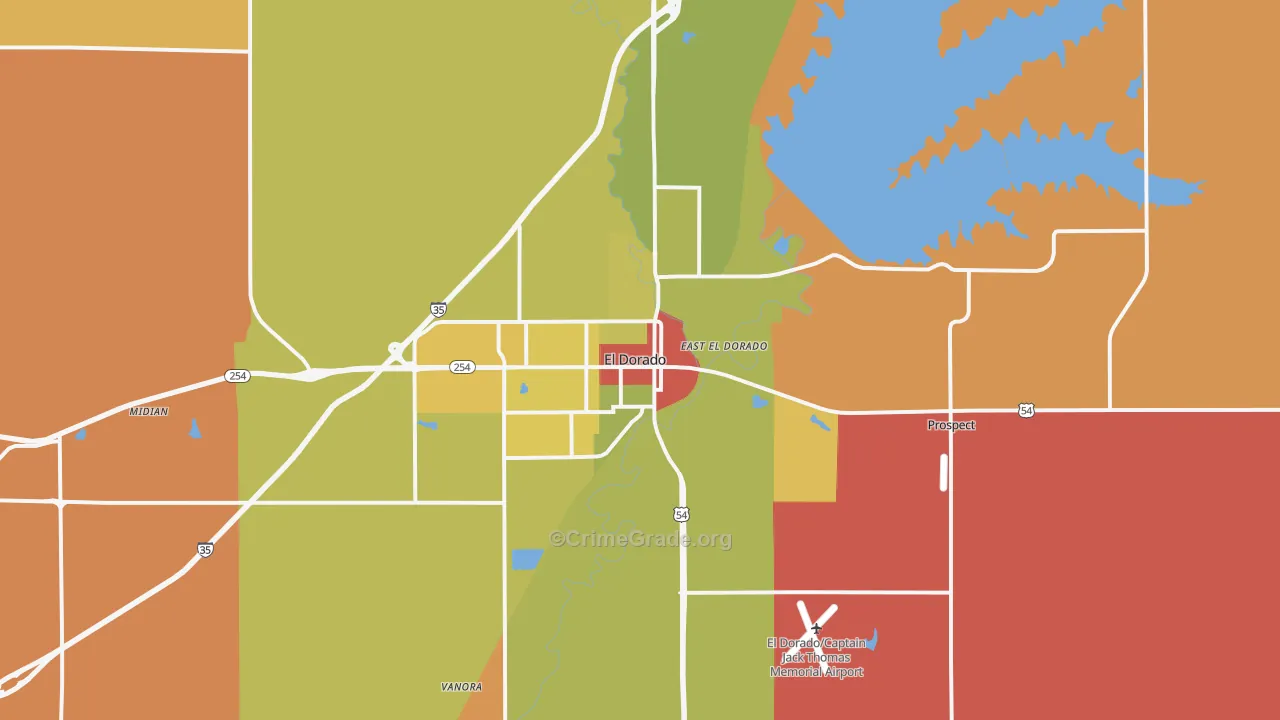 El Dorado, KS Map of Robbery Rates