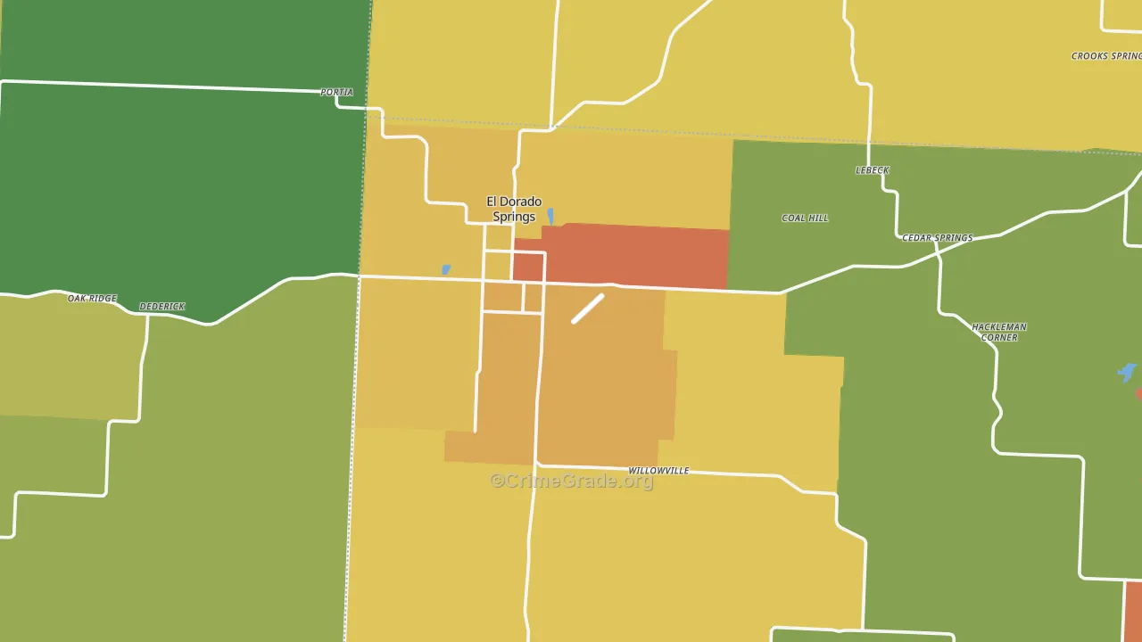 El Dorado Springs, MO Map of Robbery Rates