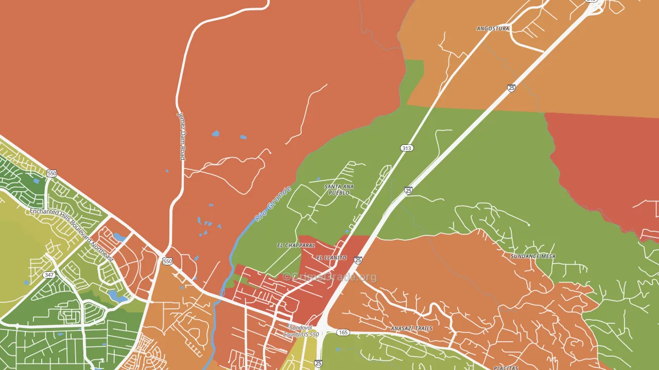El Llanito, NM Map of Robbery Rates