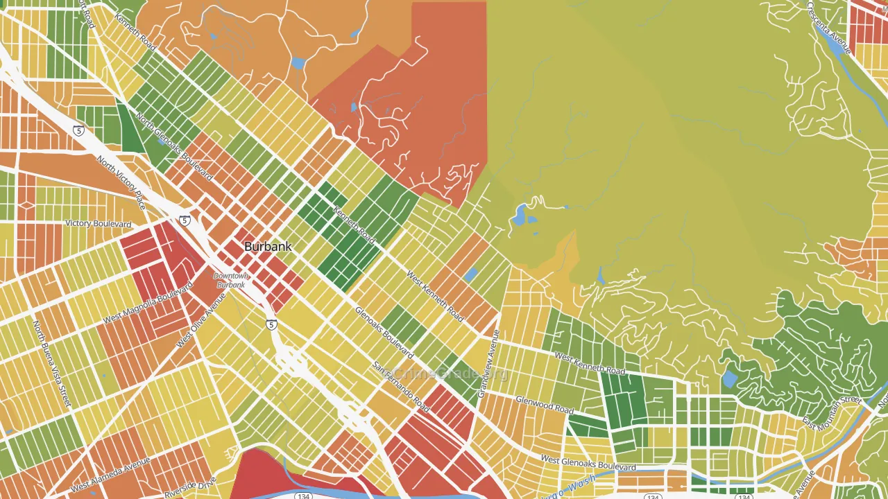 El Miradero, Glendale, CA Map of Robbery Rates