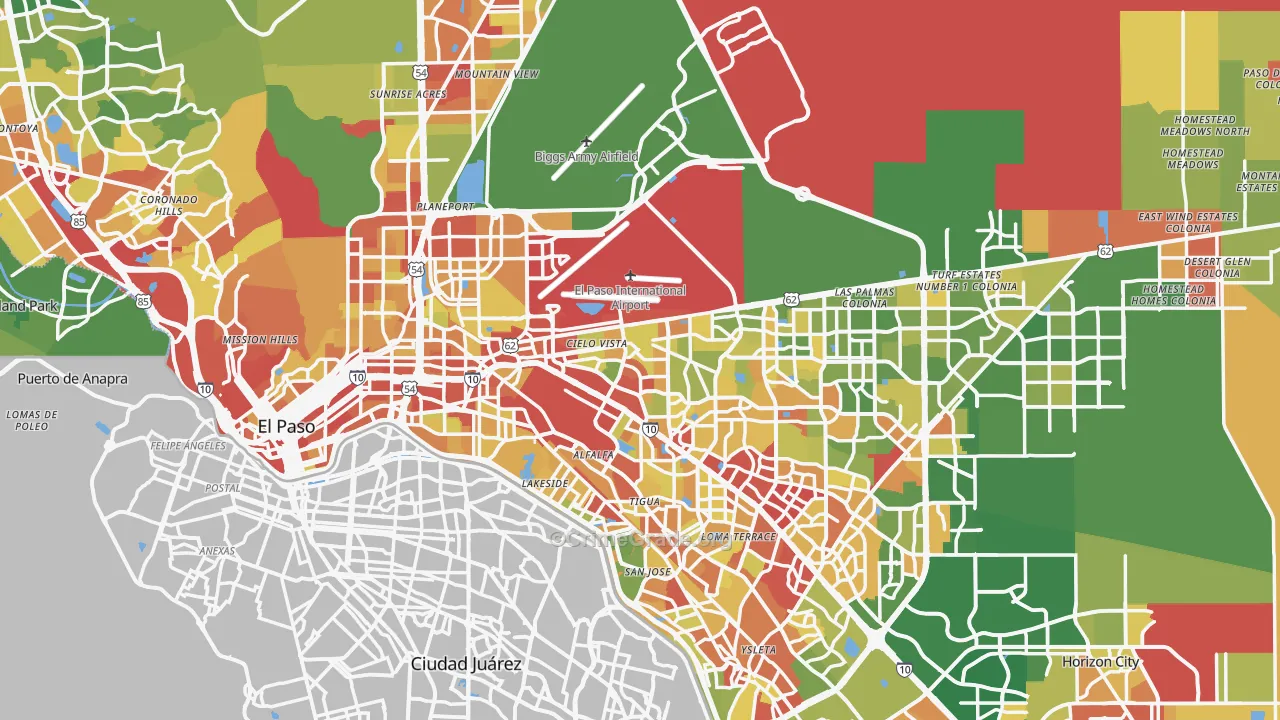 El Paso County, TX Map of Robbery Rates