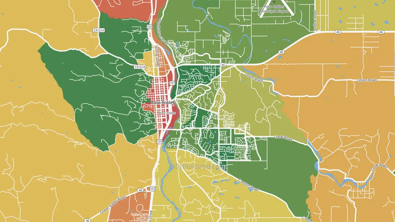 El Paso de Robles, CA Map of Robbery Rates