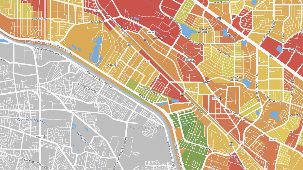 El Paso Lower Valley, El Paso, TX Map of Robbery Rates