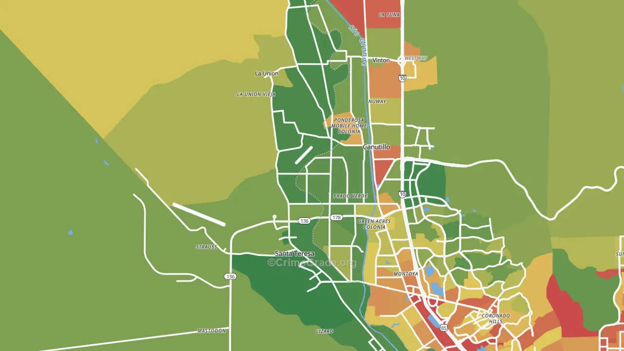 El Paso, NM Map of Robbery Rates