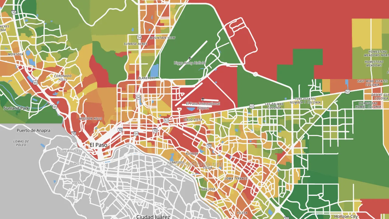 El Paso, TX Map of Robbery Rates
