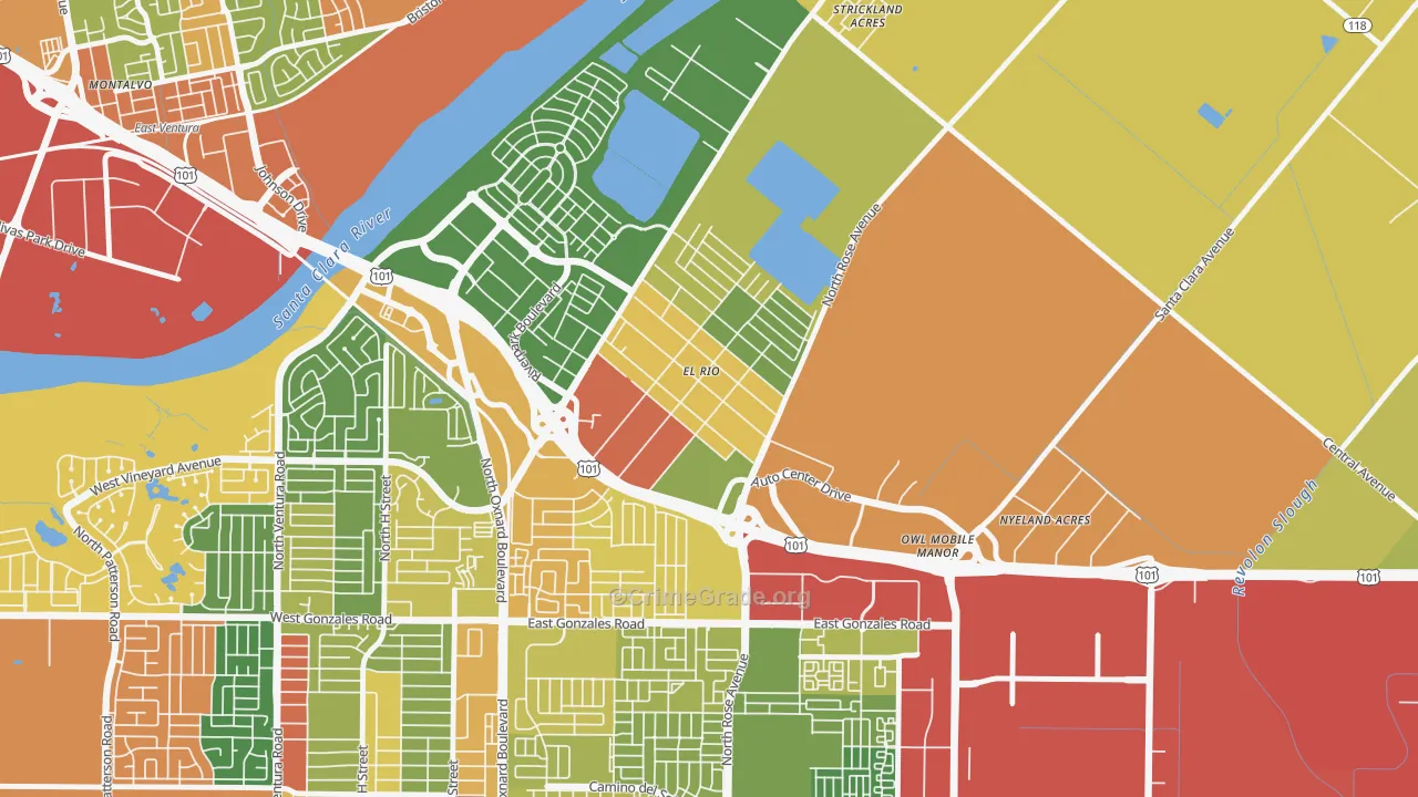 El Rio, Oxnard, CA Map of Robbery Rates