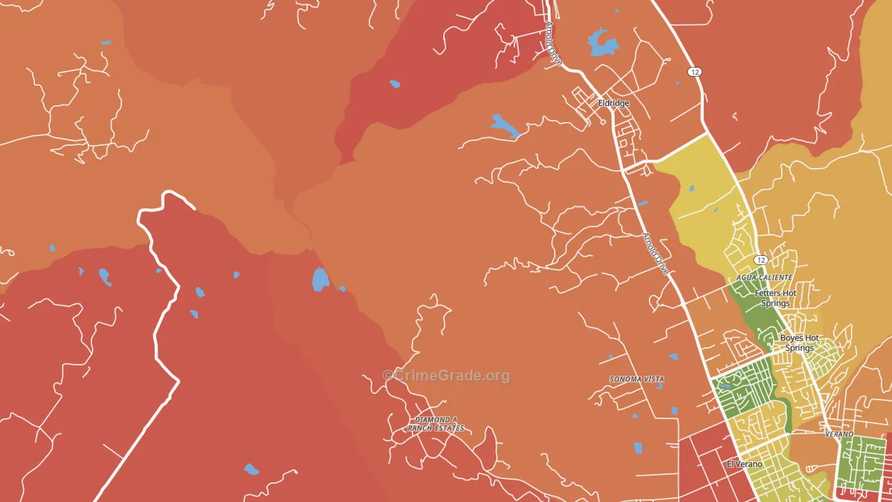 El Verano, CA Map of Robbery Rates