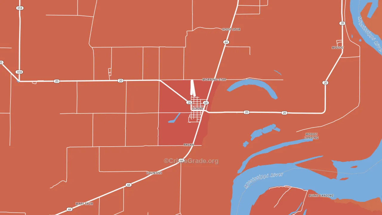 Elaine, AR Map of Robbery Rates