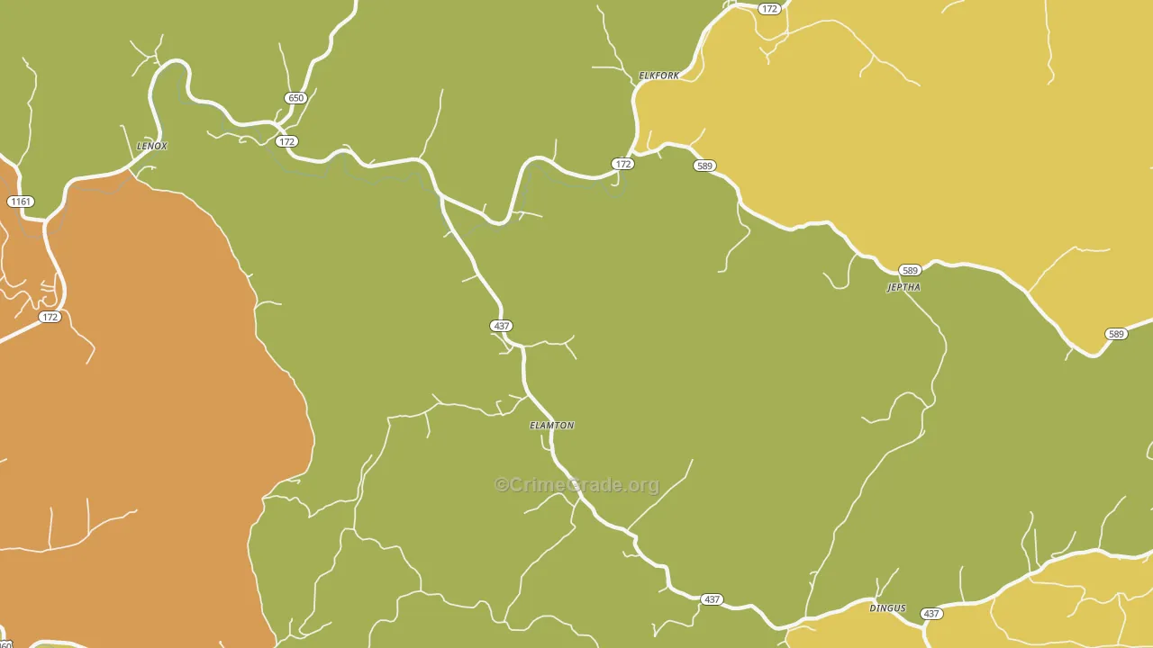 Elamton, KY Map of Robbery Rates