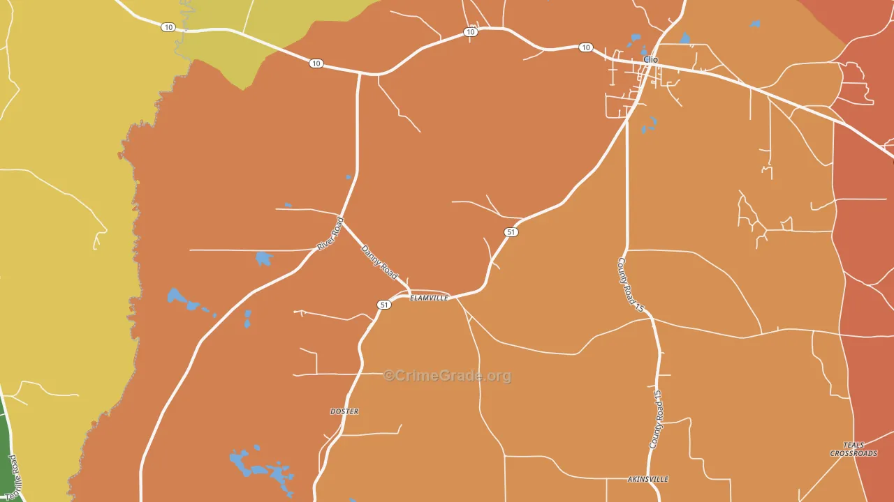 Elamville, AL Map of Robbery Rates