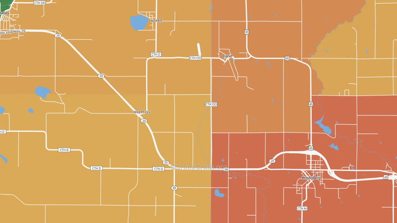 Eland, WI Map of Robbery Rates