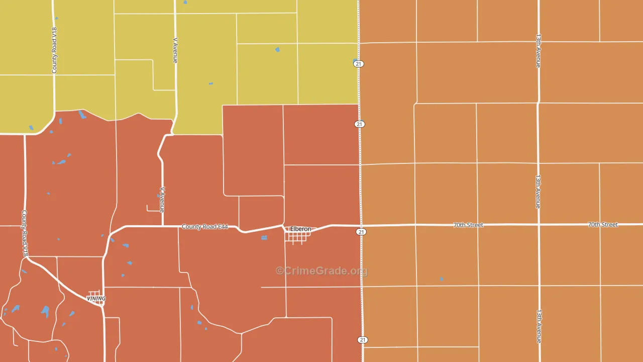 Elberon, IA Map of Robbery Rates