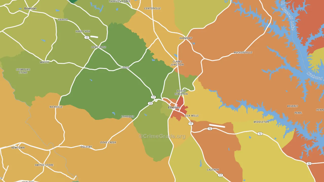 Elbert County, GA Map of Robbery Rates
