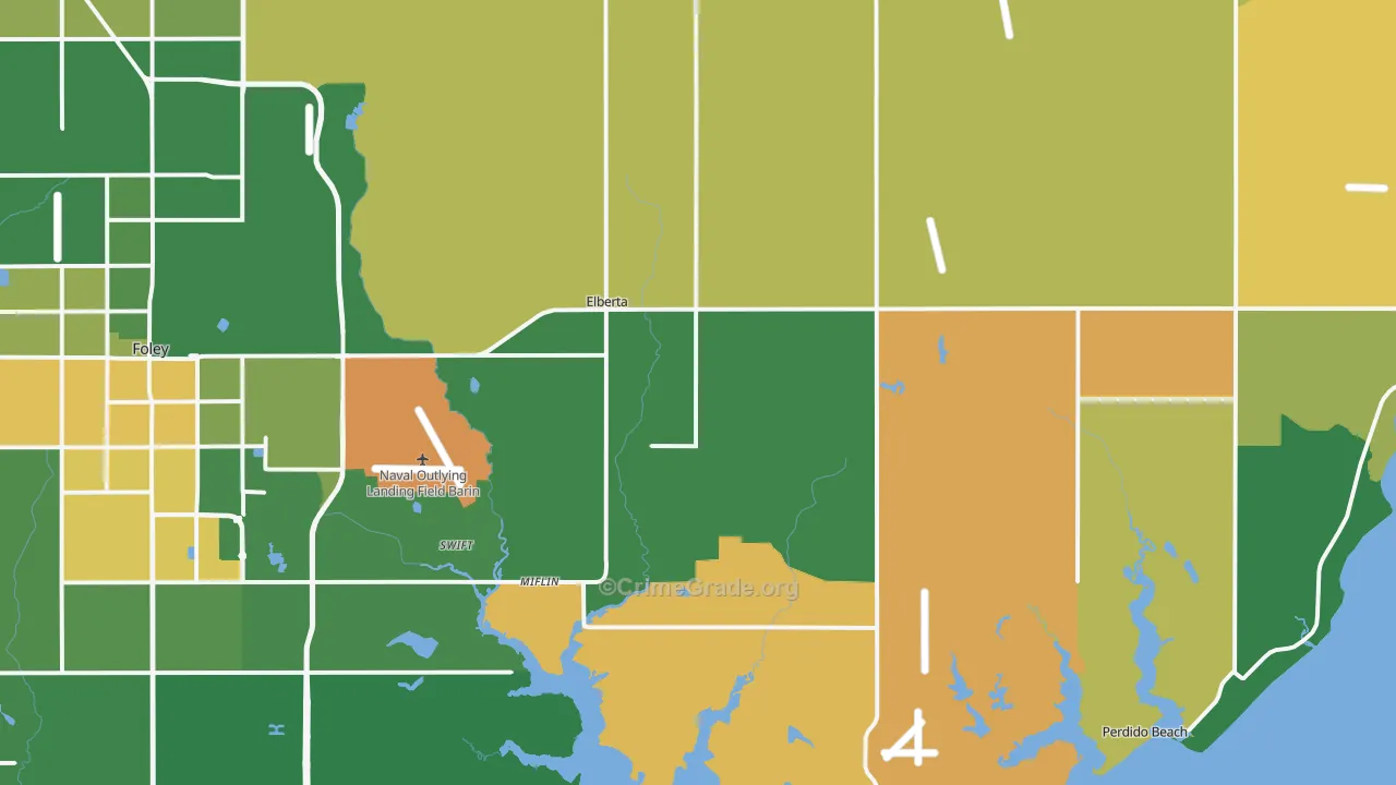 Elberta, AL Map of Robbery Rates