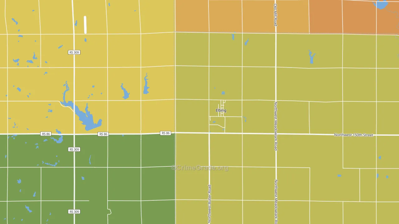 Elbing, KS Map of Robbery Rates