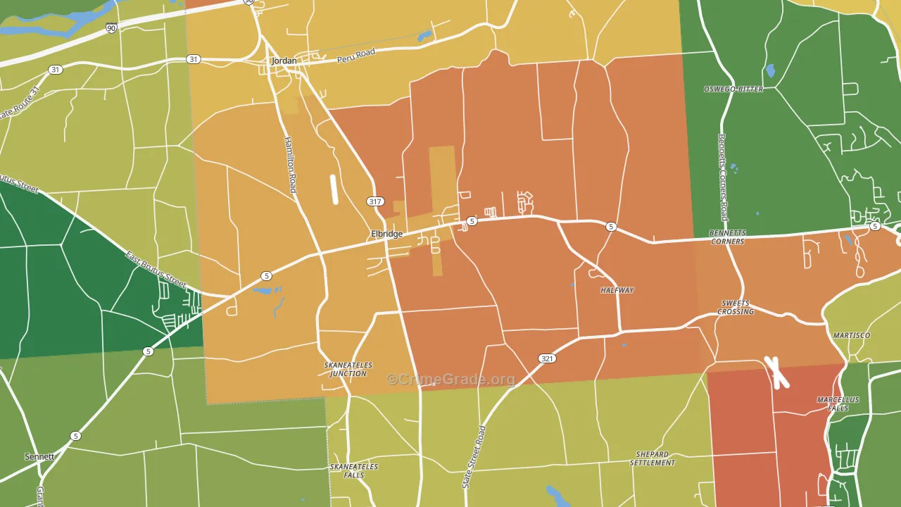 Elbridge, NY Map of Robbery Rates