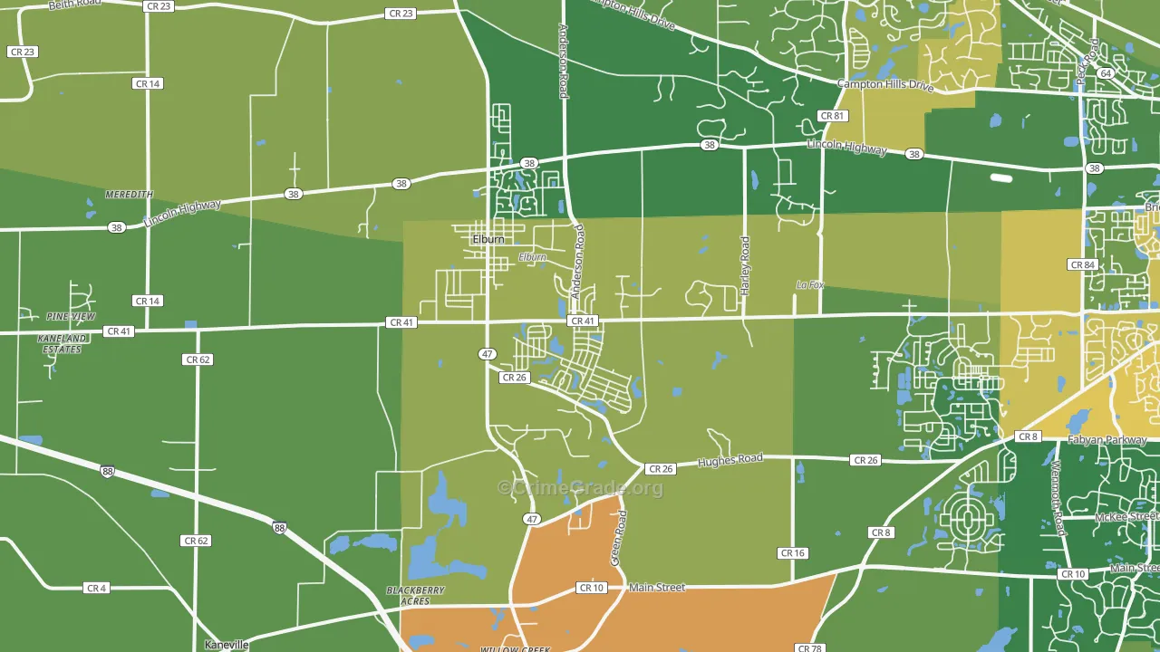 Elburn, IL Map of Robbery Rates