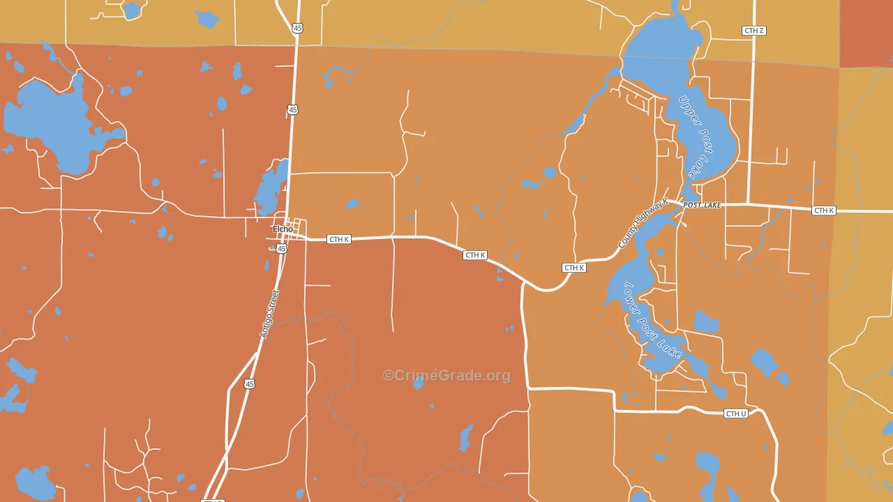 Elcho, WI Map of Robbery Rates